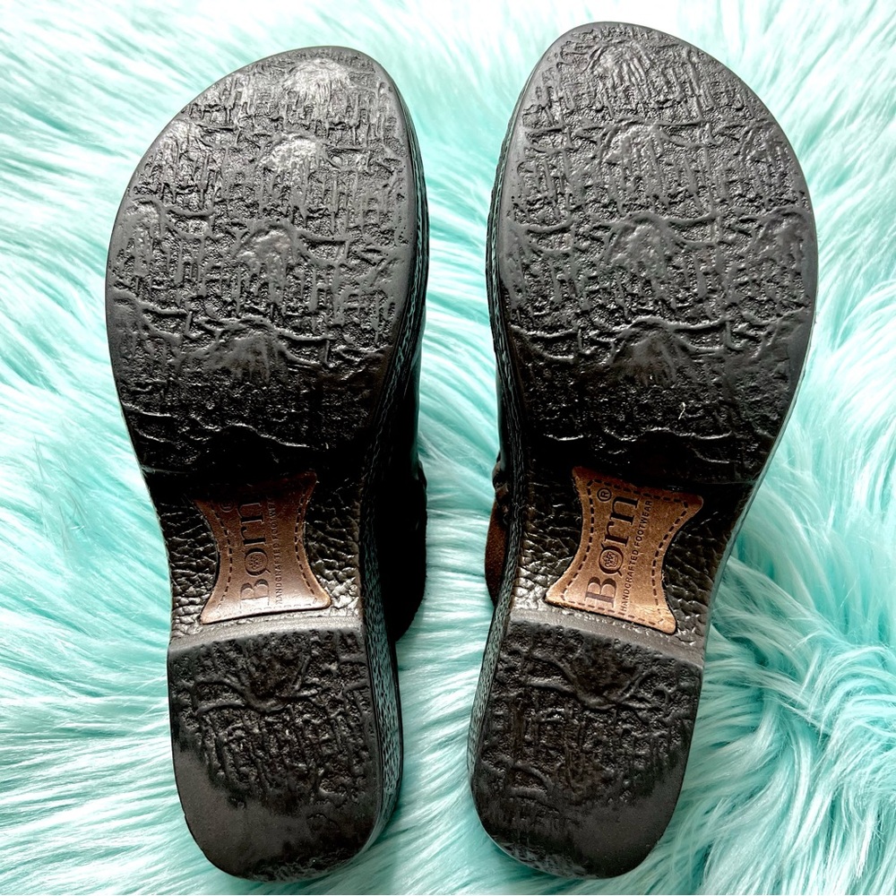 Born Brown LEATHER Clogs Womens Slip On Artisan Comfort Mules - Picture 11 of 16